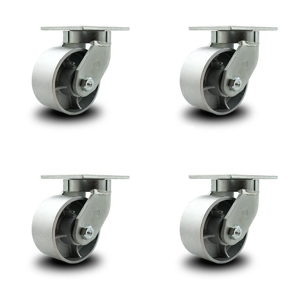 6 Inch Extra Heavy Duty Semi Steel Cast Iron Wheel Swivel Caster SCC, 4PK